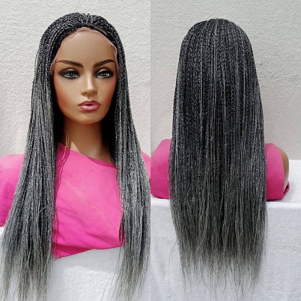 Salt And Pepper Full Lace Wig Micro Twist Hair