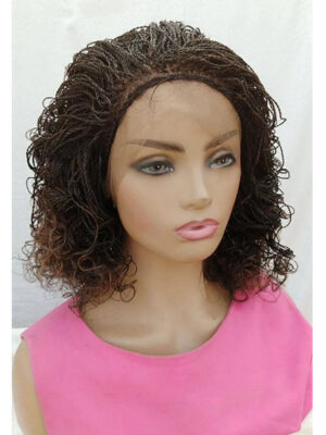 Light Auburn Micro Senegalese Twist, Curled Hair, Full lace wig