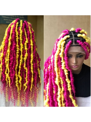 Pink and Yellow Faux Locs Wig, Bold and Trendy Long Hairpiece, 30 Inches Women Locs Wig, Beautiful Braided Stylish and Durable Wig