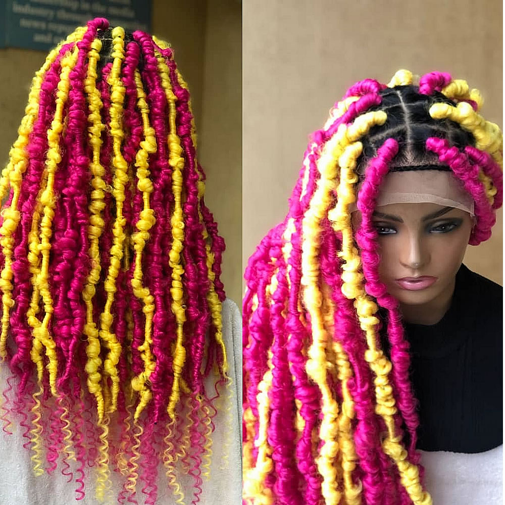 Pink and Yellow Faux Locs Wig, Bold and Trendy Long Hairpiece, 30 Inches Women Locs Wig, Beautiful Braided Stylish and Durable Wig