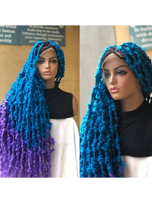 Blue Faux Locs Wig, Bold and Trendy Long Hairpiece, 30 Inches Women Locs Wig, Beautiful Braided Stylish and Durable Wig