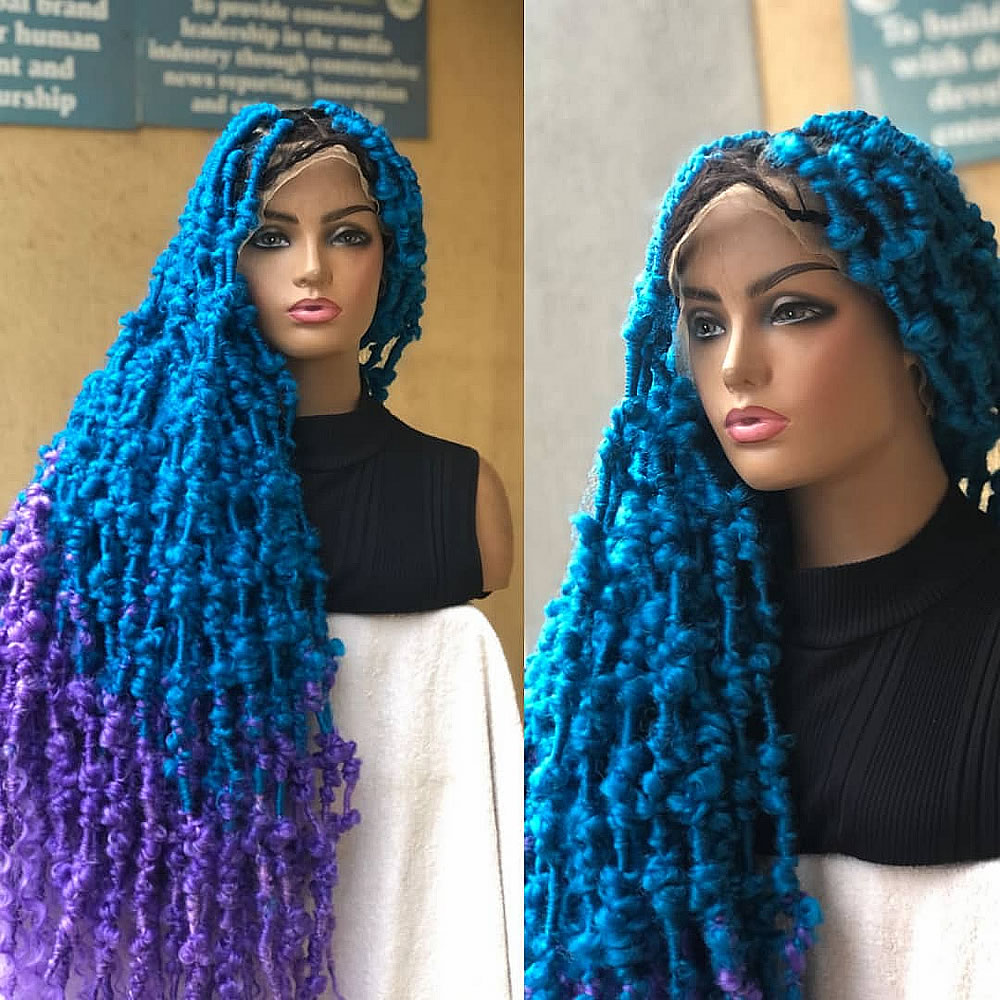 Blue Faux Locs Wig, Bold and Trendy Long Hairpiece, 30 Inches Women Locs Wig, Beautiful Braided Stylish and Durable Wig