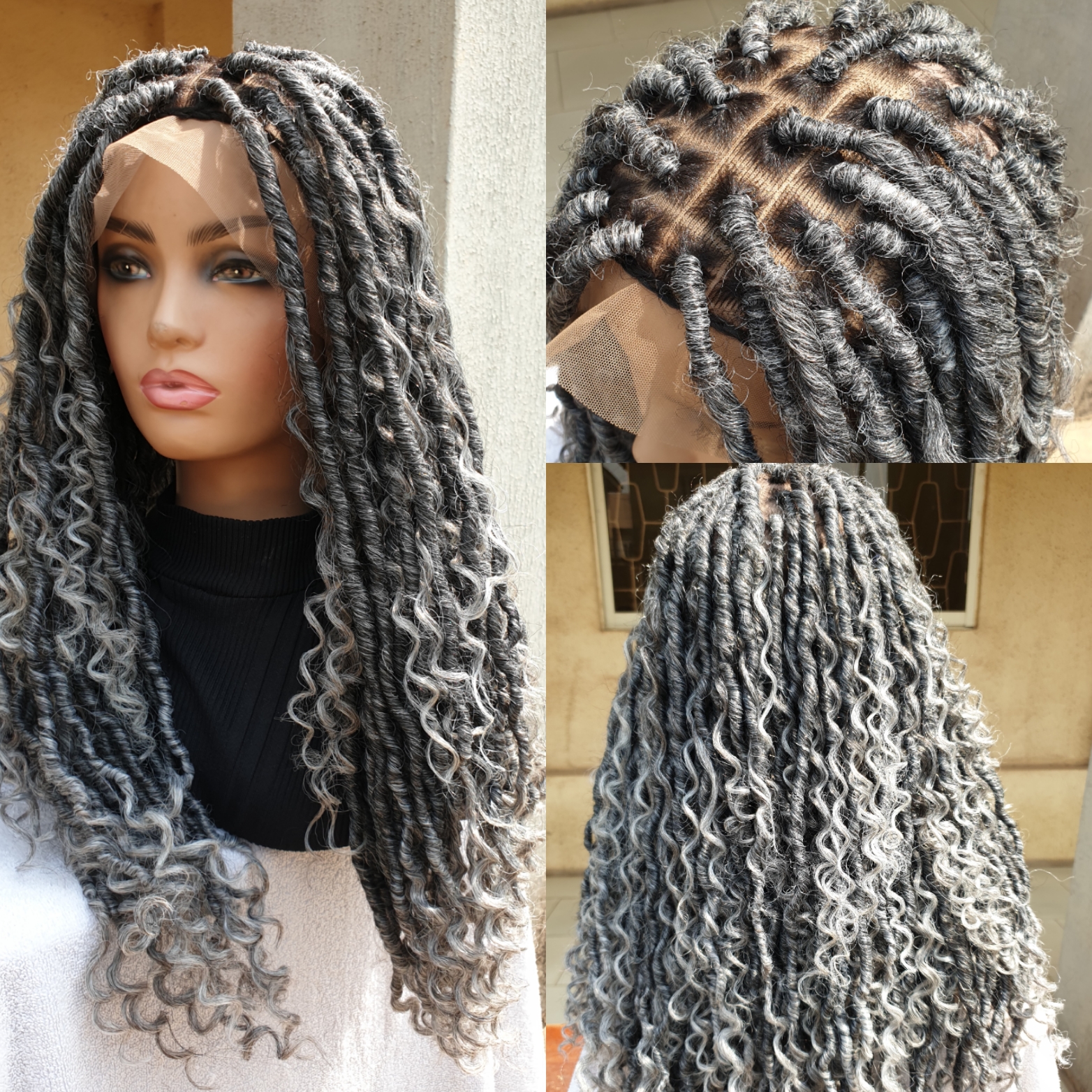 Braided Wig Full lace Salt and Pepper Boho locs 18inches