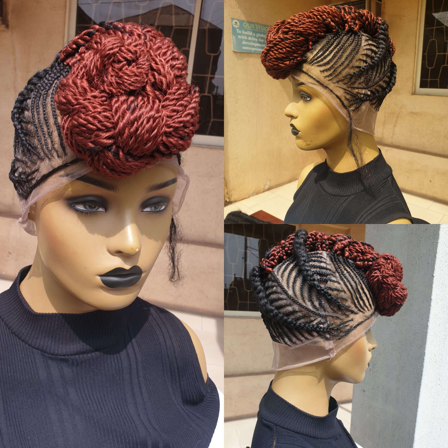 Summer Braided wigs, Wigs with braids, Braided bob wig,Ginger Mowark wig, Braided lace wigs, Hair styling, Braid Afro kinky hair