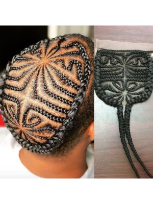 Funky Black Curly Braid Wig, Human hair Cornrow topper, Afro kinky human hair Men’s Hip-Hop Rapper Wiglet Lace, Breathable & Cool, Short Afro Style for All Races Dyeable braids and 100% Human Hair Loc