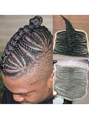 Funky Black Curly Braid Wig, Human hair Cornrow topper, Afro kinky human hair Men's Hip-Hop Rapper Wiglet Lace, Breathable & Cool, Short Afro Style for All Races Dyeable braids and 100% Human Hair Loc Extensions