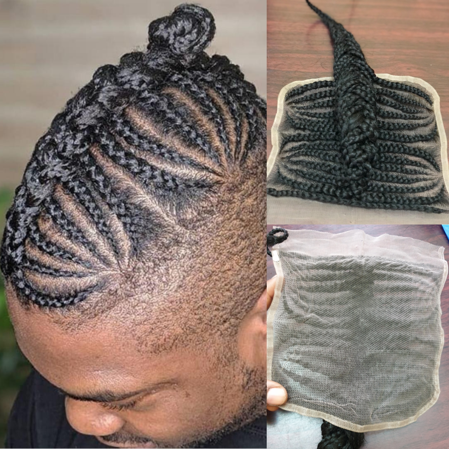 Funky Black Curly Braid Wig, Human hair Cornrow topper, Afro kinky human hair Men's Hip-Hop Rapper Wiglet Lace, Breathable & Cool, Short Afro Style for All Races Dyeable braids and 100% Human Hair Loc Extensions