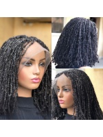 Human Hair Sister Locs, Salt And Pepper Full Lace Wig,14 inches