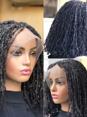 Human Hair Sister Locs, Salt And Pepper Full Lace Wig,14 inches