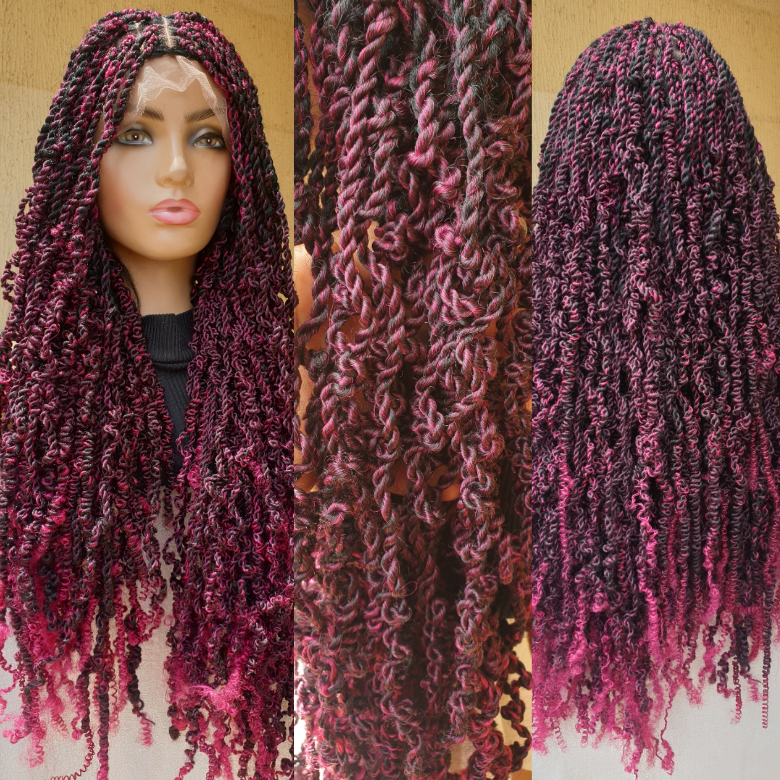 Braided Synthetic Spring Twist,lace wig,Glueless Wig 36 inches