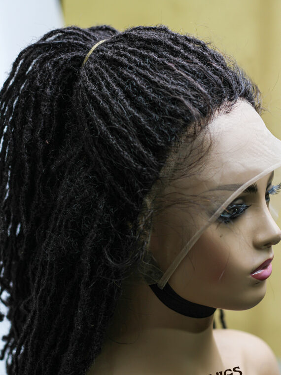Human Hair Skinny Dread Locs, Sister locks Full Lace Wig,16inches,Messy Roots