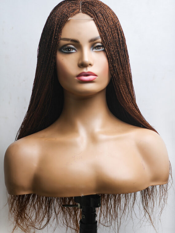 Light Auburn with Black Roots Micro Twist Lace Wig, Single Part Wig