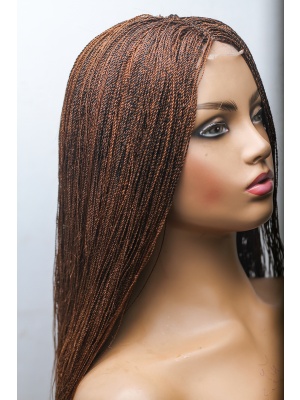 Light Auburn with Black Roots Micro Twist Lace Wig, Single Part Wig