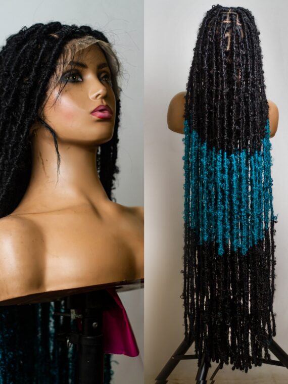 Ombre Teal butterfly Soft Locs on Full lace wig