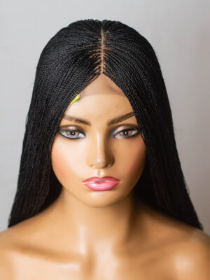 Black Micro Twist Lace Wig, Single Part Wig
