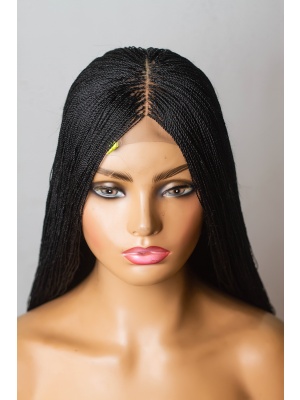 Black Micro Twist Lace Wig, Single Part Wig