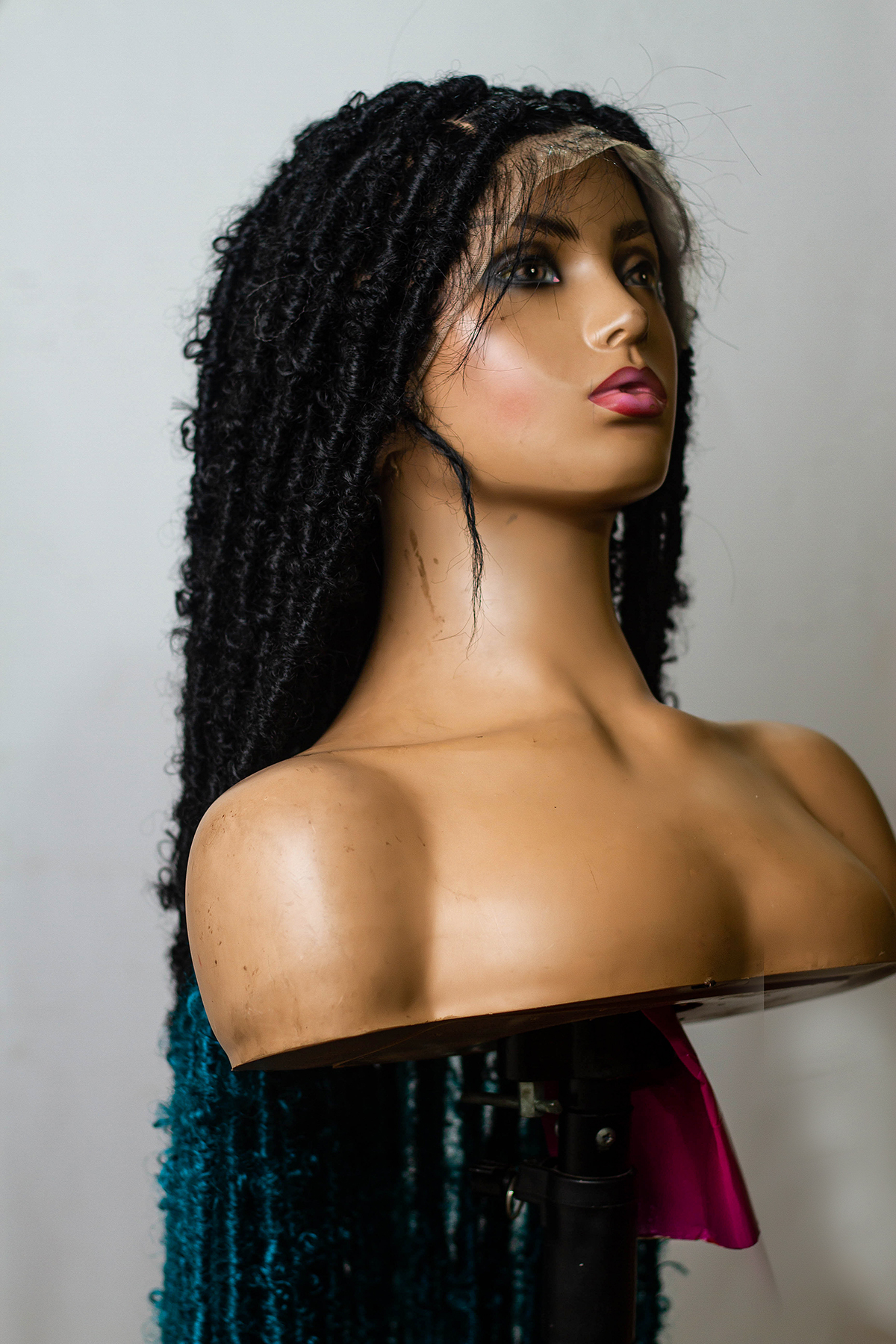 Ombre Teal butterfly Soft Locs on Full lace wig