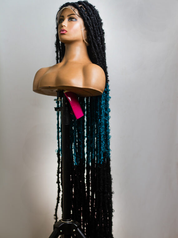 Ombre Teal butterfly Soft Locs on Full lace wig