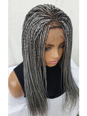 Salt and Pepper, Skinny Box Braids,Micro Box Braids, Full Lace 26 Inches