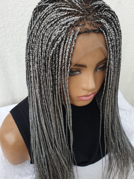 Salt and Pepper, Skinny Box Braids,Micro Box Braids, Full Lace 26 Inches