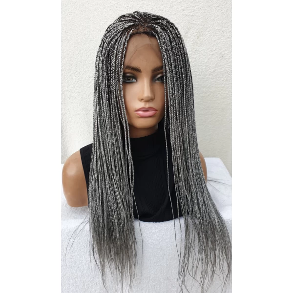 Salt and Pepper, Skinny Box Braids,Micro Box Braids, Full Lace 26 Inches