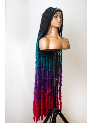 Ombre Teal Green, Pink and Purple Faux Locs Wig, Bold and Trendy Long Hairpiece, 30 Inches Women Locs Wig, Beautiful Braided Stylish and Durable Wig