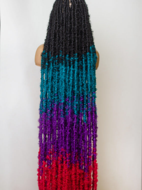 Ombre Teal Purple Hot Pink Butterfly Soft Locs on Full Lace wig