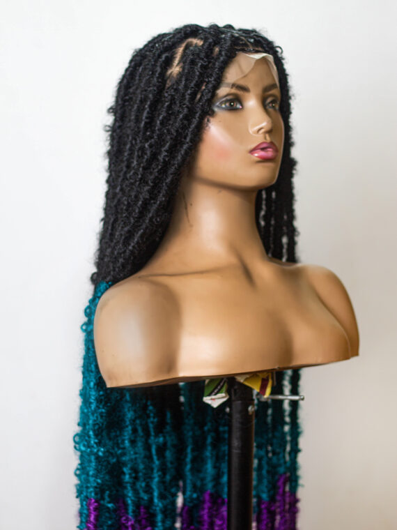 Ombre Teal Purple Hot Pink Butterfly Soft Locs on Full Lace wig