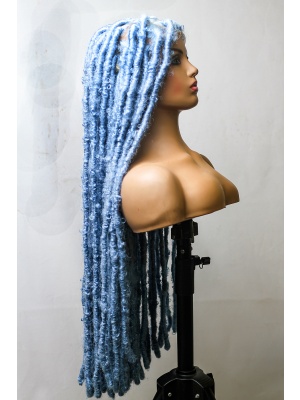 Azure Blue Distressed Locs Wig, Bold and Trendy Long Hairpiece, 30 Inches Women Locs Wig, Beautiful Braided Stylish and Durable Wig