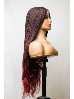 T1/Bugundy Braided Wig,Skinny Box Braids, Closure Wig