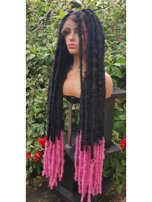Ombre Pink Faux Locs Wig, Bold and Trendy Long Hairpiece, 30 Inches Women Locs Wig, Beautiful Braided Stylish and Durable Wig