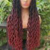 Ombre Soft crinkled locs wig, Ombre 39 faux locs, gluess lace wig Goddess Locs ombre burgundy wig