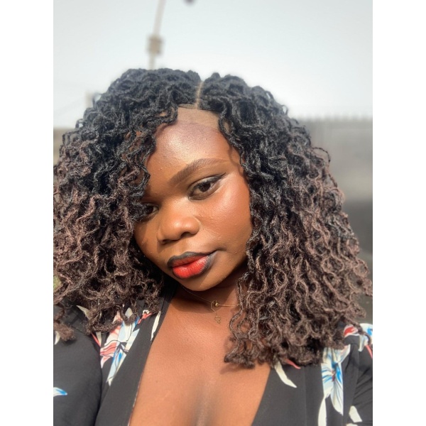 Ombre Crinkled Sisterlocs wig, Ombre 33 Sisterlocs, gluess lace wig SisterLocs ombre Dark Brown wig