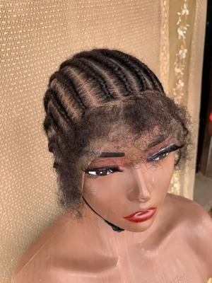 Kinky Human Hair Cornrow Full lace , Afro Kinky Human Hair Full lace Stylish Braided Lace Wig for a Unique summer Look