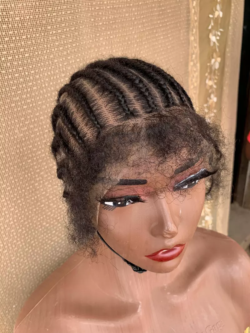 Kinky Human Hair Cornrow Full lace , Afro Kinky Human Hair Full lace Stylish Braided Lace Wig for a Unique summer Look