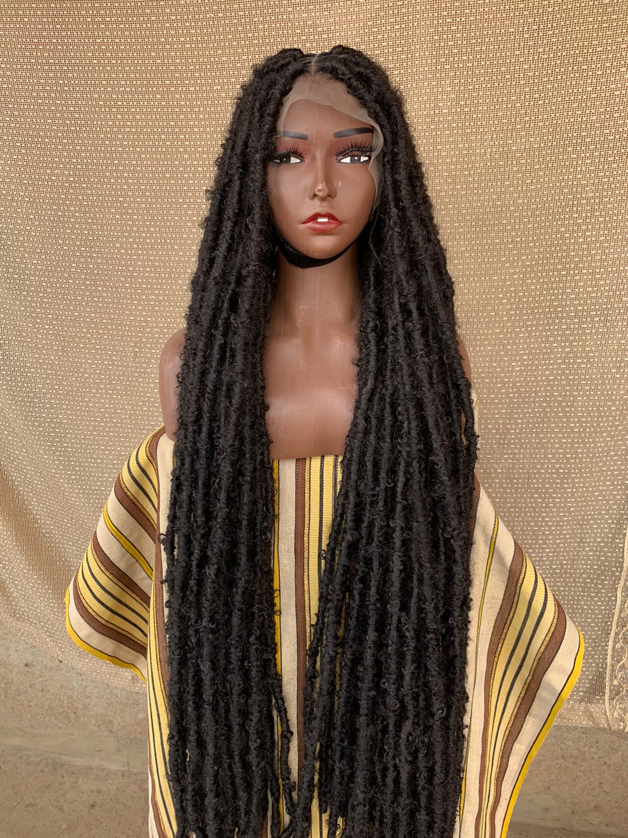 Off Black Faux Locs Wig, Bold and Trendy Long Hairpiece, 40 Inches Women Locs Wig, Beautiful Braided Stylish and Durable Wig