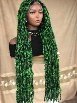 Green Faux Locs Wig, Bold and Trendy Long Hairpiece, 30 Inches Women Locs Wig, Beautiful Braided Stylish and Durable Wig