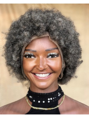 Full lace hand-tied human hair salt and pepper wig, Afro kinky human hair for locs,100% Human Hair Extensions