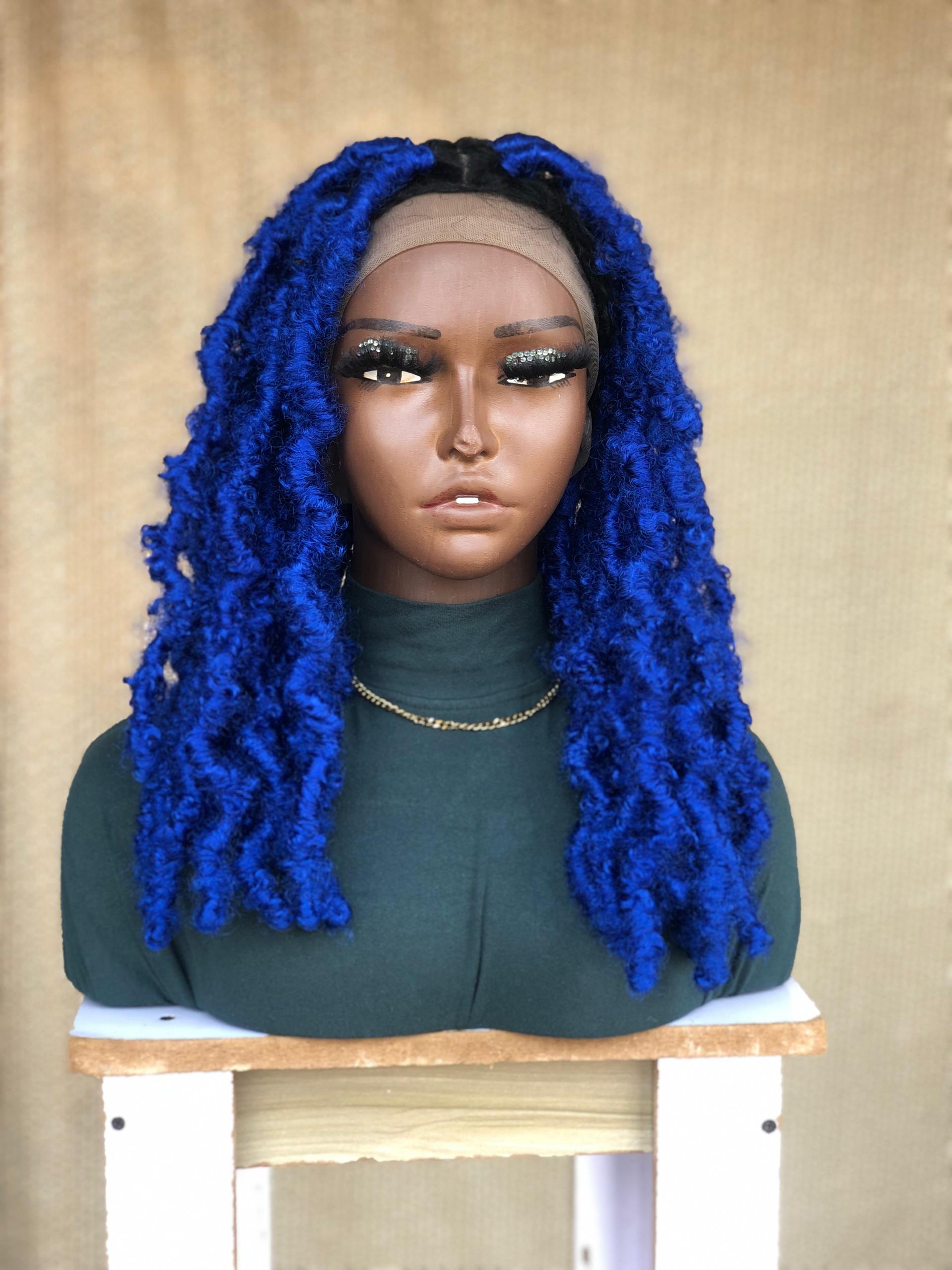 Blue Bob distressed locs wig,handmade dreadloc wig, wig for Black women, butterfly locs free shipping