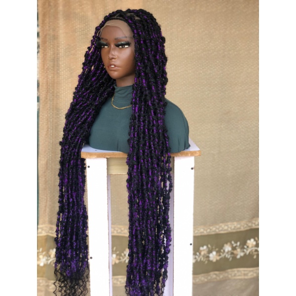 Purple Faux Locs Wig, Bold and Trendy Long Hairpiece, 40 Inches Women Locs Wig, Beautiful Braided Stylish and Durable Wig