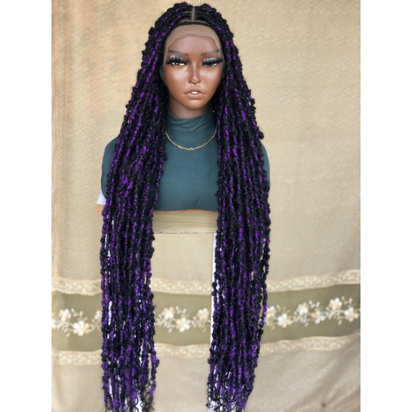 Purple Faux Locs Wig, Bold and Trendy Long Hairpiece, 40 Inches Women Locs Wig, Beautiful Braided Stylish and Durable Wig