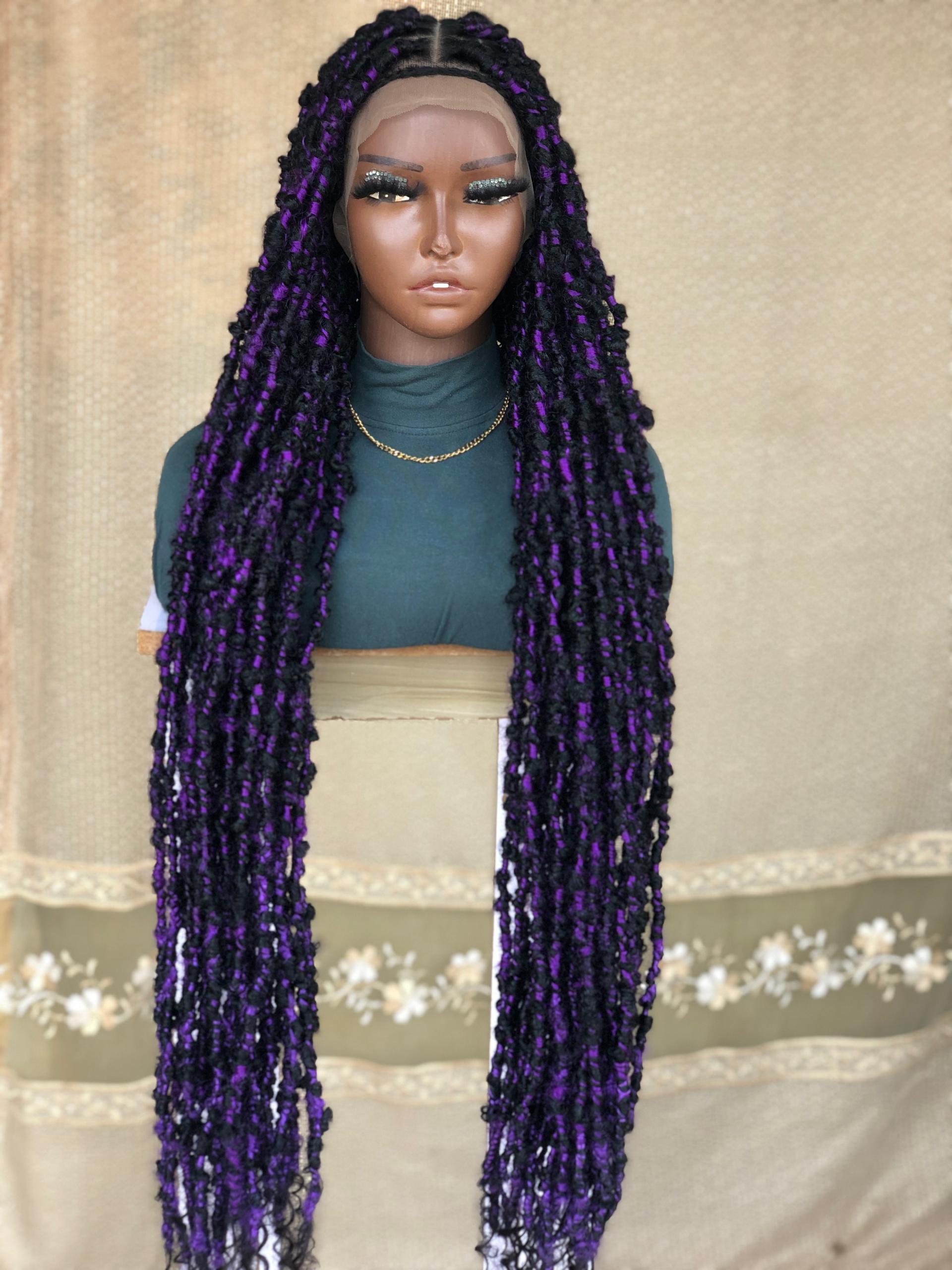 Purple Faux Locs Wig, Bold and Trendy Long Hairpiece, 40 Inches Women Locs Wig, Beautiful Braided Stylish and Durable Wig