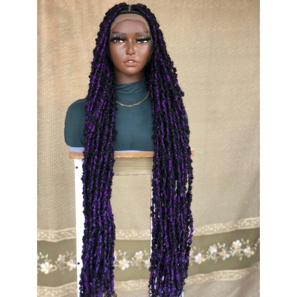 Purple Faux Locs Wig, Bold and Trendy Long Hairpiece, 40 Inches Women Locs Wig, Beautiful Braided Stylish and Durable Wig
