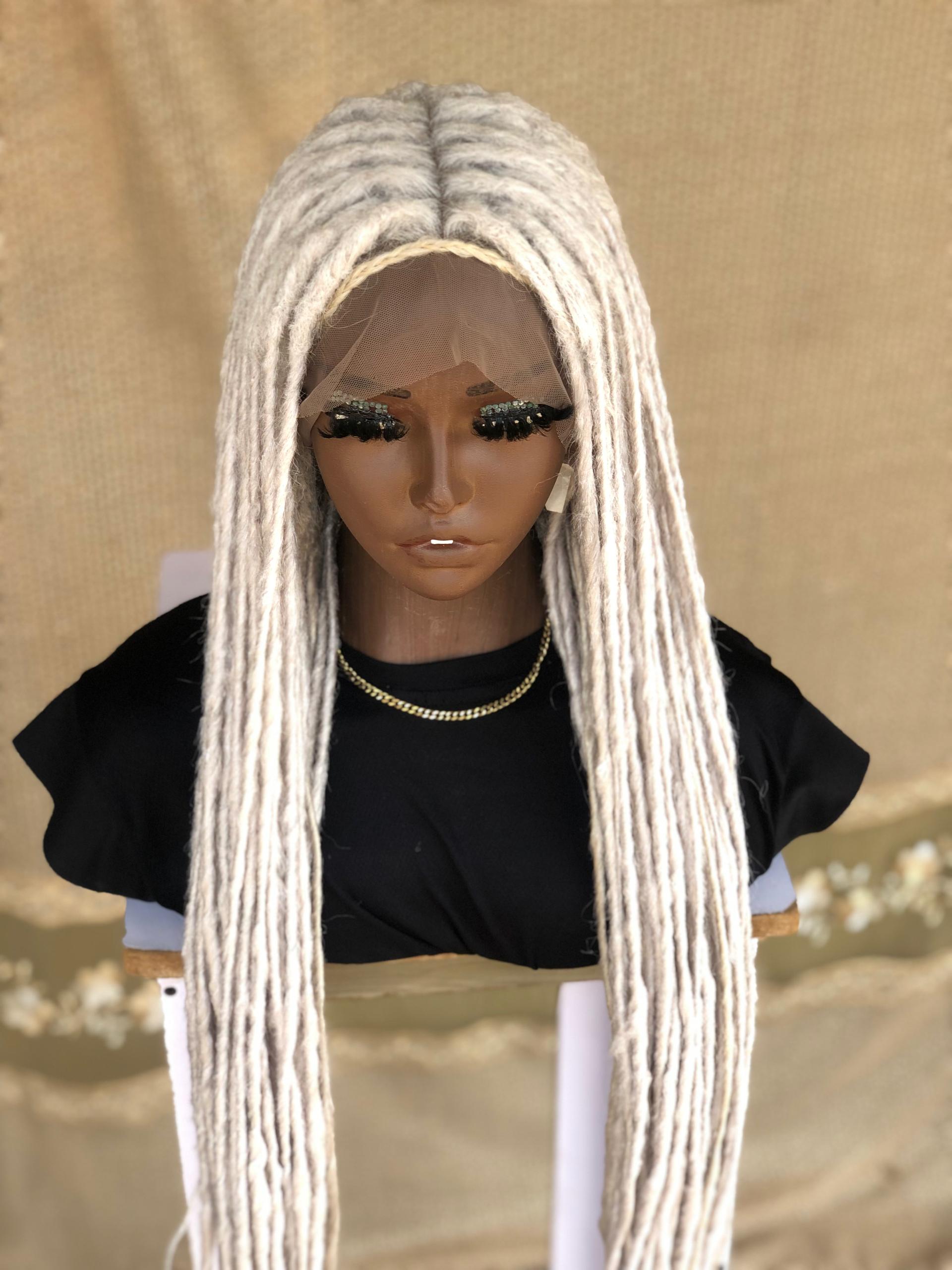 Lisa bonnet inspired locs braid wig for black women gift for women full lace front wig dreadlock faux loc platinum blonde