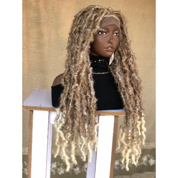 Ash Blonde distressed locs wig,handmade dreadloc wig, wig for Black women, butterfly locs free shipping