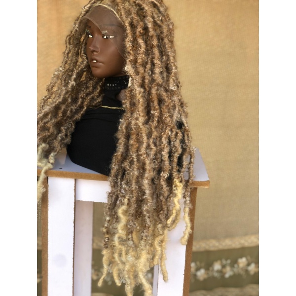 Ash Blonde distressed locs wig,handmade dreadloc wig, wig for Black women, butterfly locs free shipping
