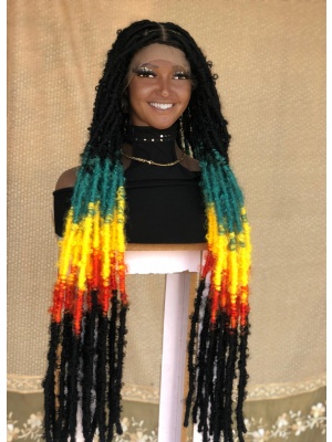 Multicolored distressed locs wig,Rasta handmade dreadloc wig, wig for Black women, butterfly locs free shipping