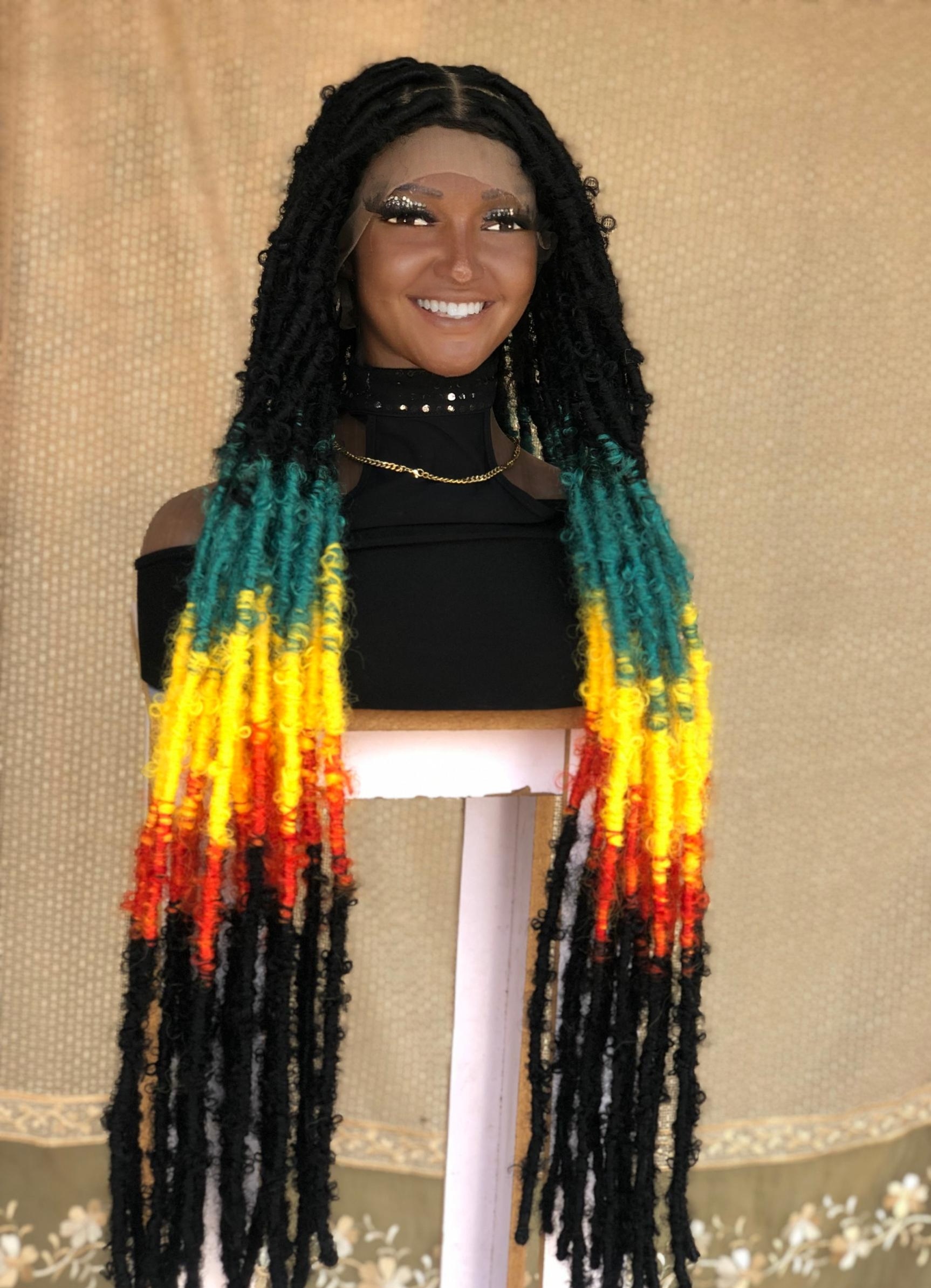 Multicolored distressed locs wig,Rasta handmade dreadloc wig, wig for Black women, butterfly locs free shipping