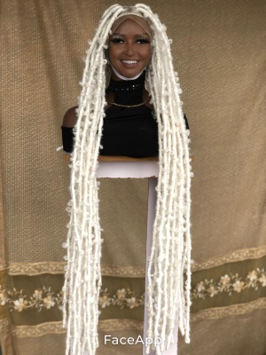 White distressed locs wig handmade dreadloc wig, wig for Black women, butterfly locs free shipping