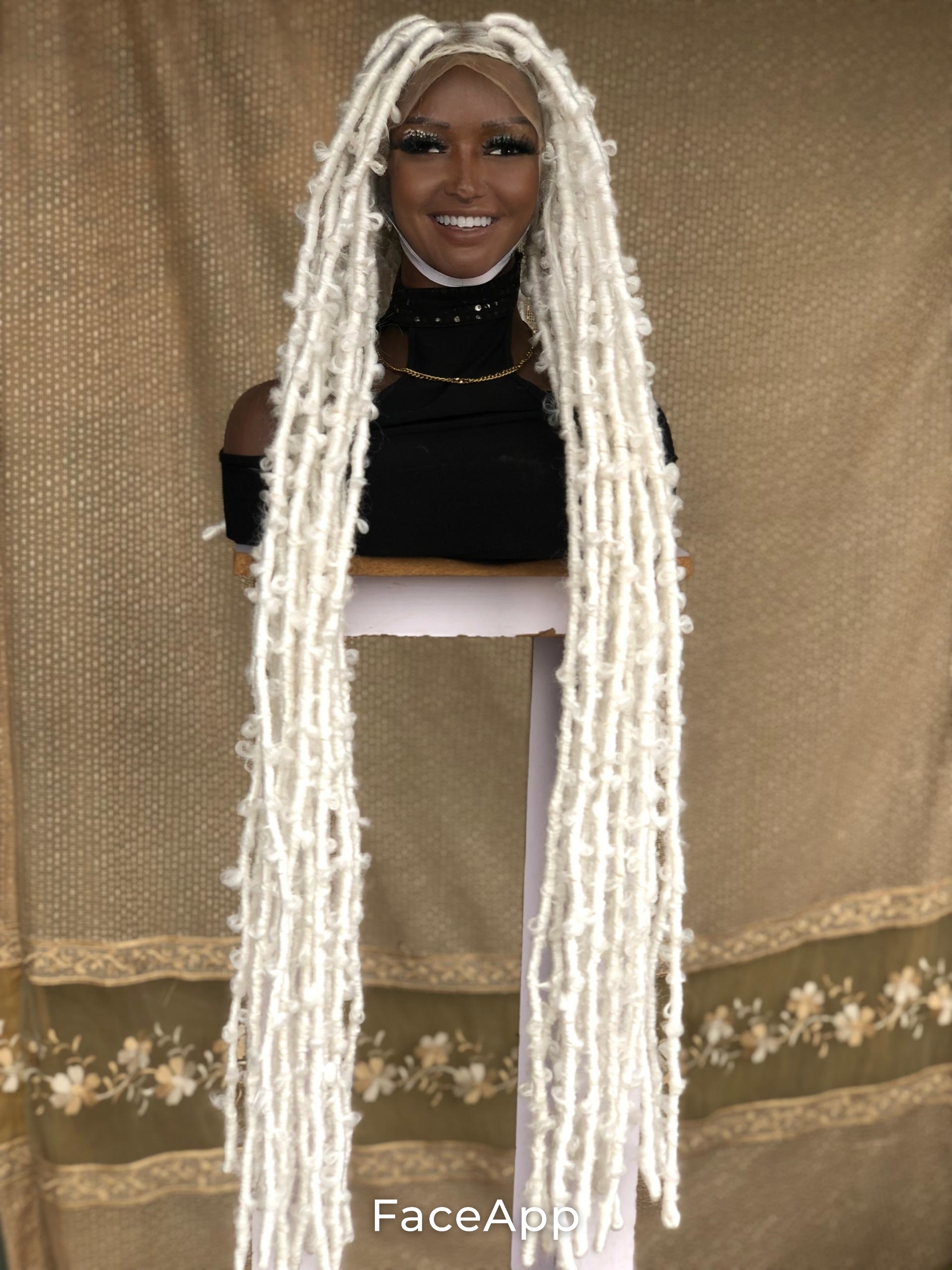 White distressed locs wig handmade dreadloc wig, wig for Black women, butterfly locs free shipping